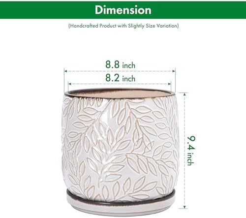 D'vine Dev Embossed Leaves Ceramic Planter, 8 in, Smoked White, 27-A-Q-1