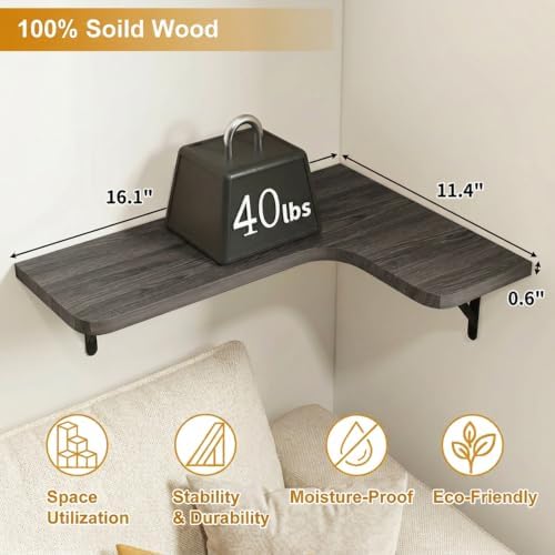Fixwal Conner Shelves Wall Mounted for Decor, Weathered Grey Set of 5