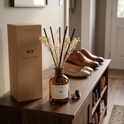 WEALD TRIBE Reed Diffuser Set for Bathroom Air Fresheners, Oil Diffuser Sticks | White Jasmine Scent 4.0 fl oz Home