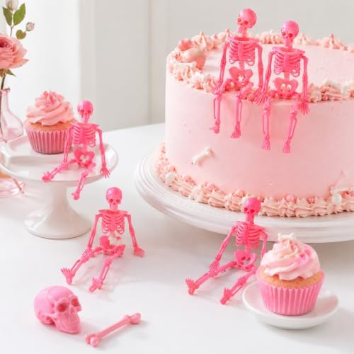 24 Pcs Pink Halloween Mini Skeleton, 6" Posable Skeleton Hanging Decor