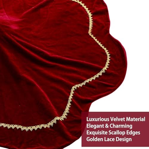 Arrowbash Red 72 Inch Christmas Tree Skirt Velvet Scallop Ddge