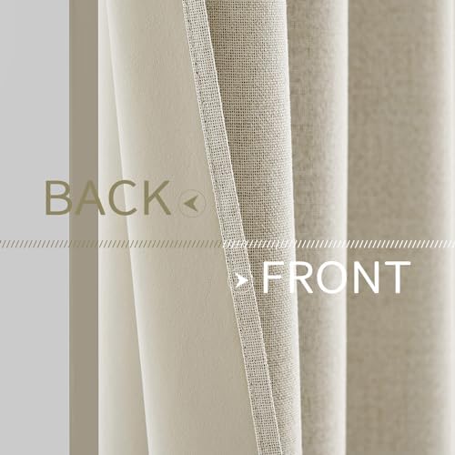 MIULEE 100% Blackout Linen Curtains for Bedroom 52x72 Inches Butter Cream