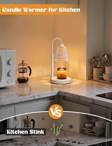 Innqoo White Crystal Candle Warmer Lamp with Timer, Dimmable Candle Warmer for Jar Candles, Height Adjustable Wax Melts