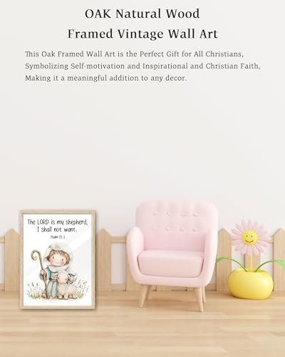 KensTro 12x16 Oak Framed Psalm 23:1 Scripture Wall Art
