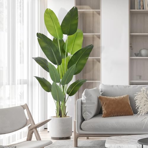 Artificial Bird of Paradise Plant 6Ft Tall Fake Tropical Palm Tree Large Fake Plants with 13 Silk Banana Leaves Faux