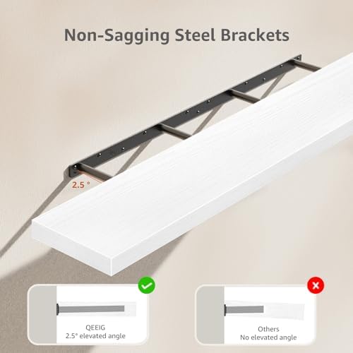 QEEIG Extra Long Floating Shelves for Wall (White, Set of 2, 55.1")