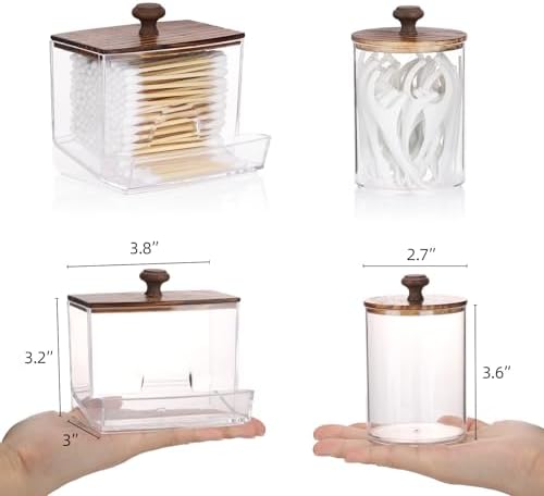 Tbestmax Qtips Holder Bathroom Container, 10oz Big Qtips Dispenser Cotton Ball Holder, Clear Plastic Apothecary Jar