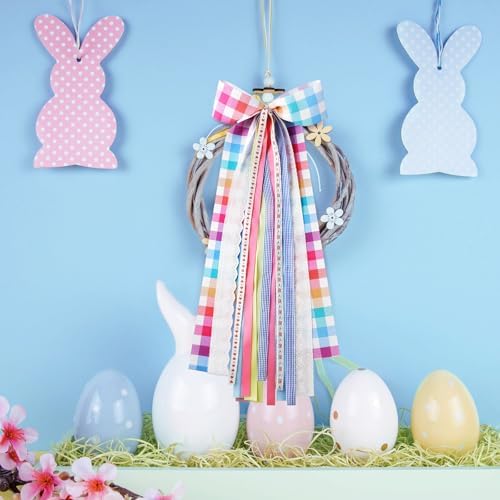 Riceshoot Wreath Bow Sash for Front Door Plaid Ribbon with Clip 9.8x23.6in