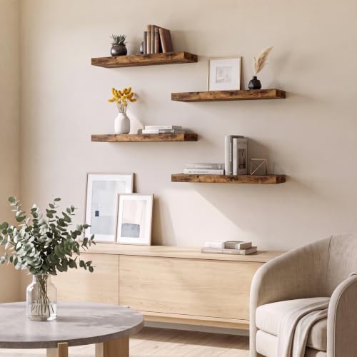 Fixwal Floating Shelves for Wall Decor (Rustic Brown, Set of 4, 15.7 Inch)