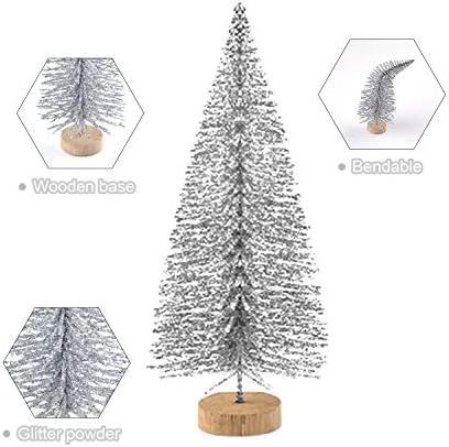 KUUQA 60 Pcs Mini Christmas Trees Bottle Brush Trees, Silver