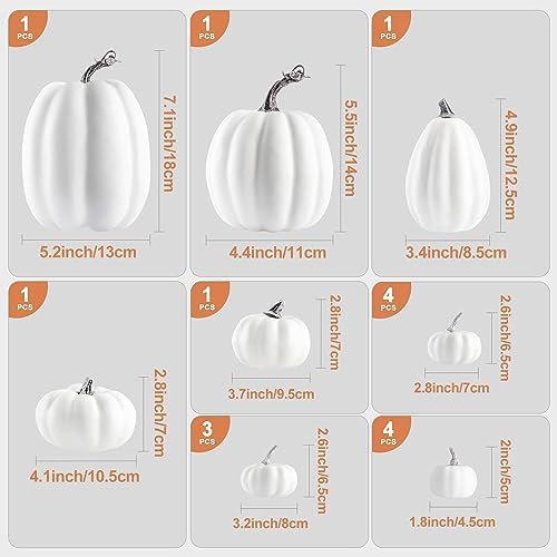 Ywlake 16 pcs Pumpkin Fall Decorations, Decorative Large Small Outdoor White Foam Plastic Fake Faux Artificial Pumpkins for Halloween Autumn Harvest Festival Home Table Decor