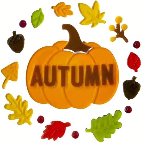 Gift&Fun 4Sheets Fall Gel Window Clings, 7.9x7.9 in, Scarecrow, Turkey, Pumpkin, Leaves, Forest Animals Theme