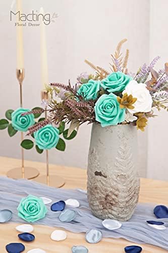 30PCS Mint Green Artificial Roses with Stems, Real Touch Foam Flowers