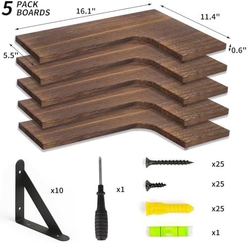 Fixwal Conner Floating Shelves for Wall Decor, Dark Carbonized Black 5pcs