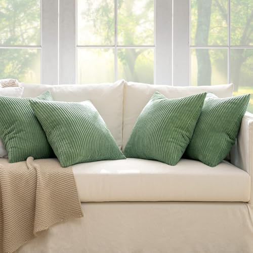 MIULEE Soft Corduroy Decorative Throw Pillow Covers Sage Green 18x18
