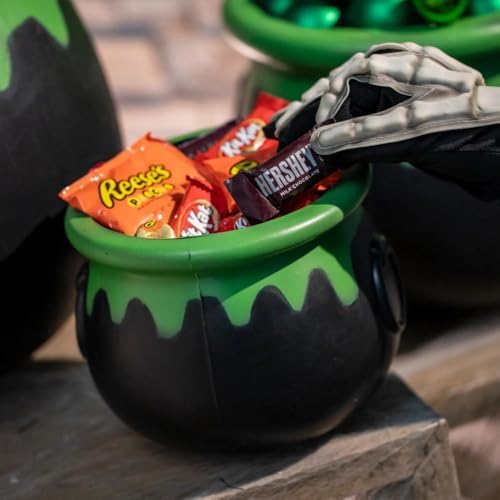 Fun Express 8" – 15" Black Plastic Cauldrons with Green Ooze Rim - 3 Pc.