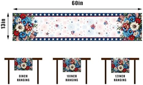 Memorial Day Patriotic 4th of July Table Runner,Red White and Blue Flowers Table Decor Veterans Day Independence Day Decorations and Supplies for Home Kitchen Table-13×60''
