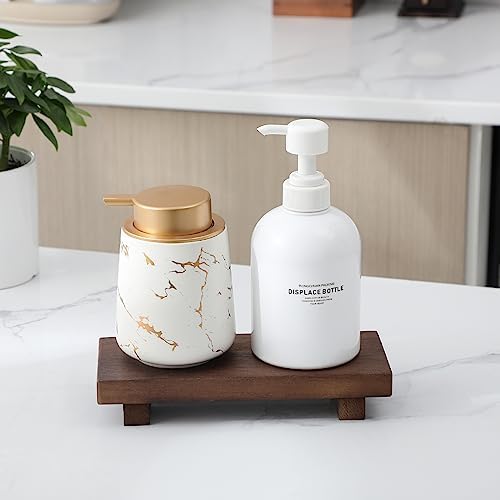 Small Wood Tray Pedestal Stand Farmhouse Bathroom Decor Decorative Wooden / Walnut / 8.7 x 3.6 x 1.6