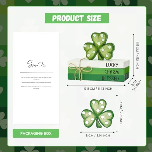 Smile St. Patrick's Day Wooden Decor Blocks LUCKY CHARM BLESSED Shamrock, Tabletop Shelf Wood Sign for Home Office Holiday Lucky Decoration