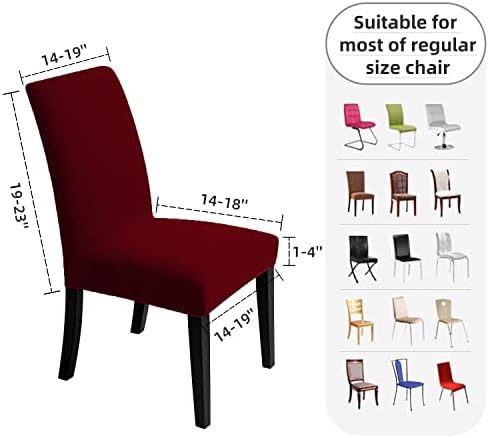 Chair Covers for Dining Room - Stretch Chair Slipcovers for Decorative Seat Protector Armless Removable Washable Elastic Dinner Universal Spandex Solid Chair Slip Covers Set (Wine Red,6)