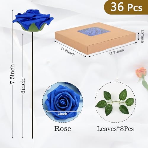 BLEUM CADE 36Pcs Artificial Flowers Fake Foam Roses with Stems for Wedding