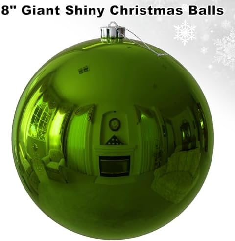 Lime Green 8.0" Extra Large Christmas Ornaments - Christmas Tree Decoration Balls Shatterproof Hanging Shiny Balls for Birthday St. Patrick's Day Easter Mardi Gras Wedding Decorations Set of 2pcs