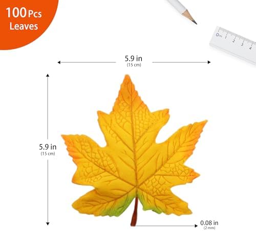 100 Pcs Artificial Maple Leaves Bulk (Large-Leaf Yellow)