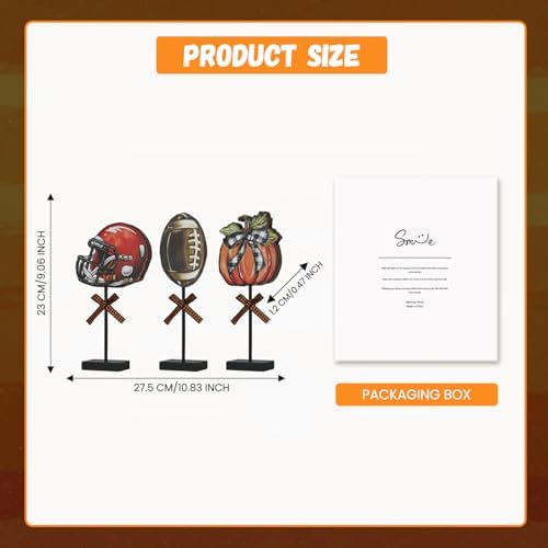 Smile Fall Wooden Tabletop Decor Set, 3-Piece Pumpkin Football Helmet Table Topper Signs for Autumn Harvest Home Decor