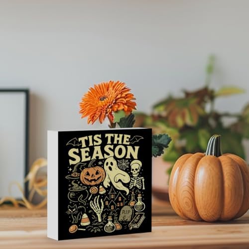 Tis' the Season Sign Fall Halloween Decorations for Home 5 X 5 Inch