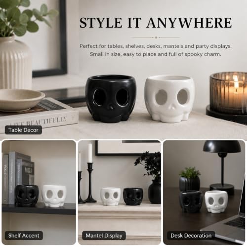 Halloween Decorations Indoor - Skull Candle Holder Set for Home Table Decor