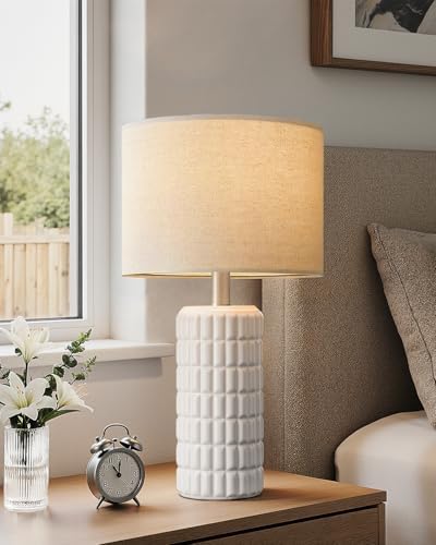 Seealle 23" Single Modern Ceramic Table Lamp, Nightstand Lamp, White