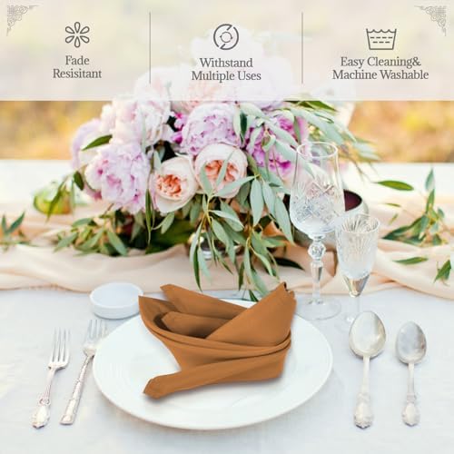 PLOYMONO Gold Brown Cloth Napkins - 8 Pack 17"x17" Polyester Dinner Napkins