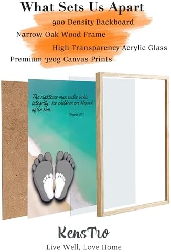 KensTro 12x16 Oak Framed Proverbs 20:7 Footprints Christian Wall Art