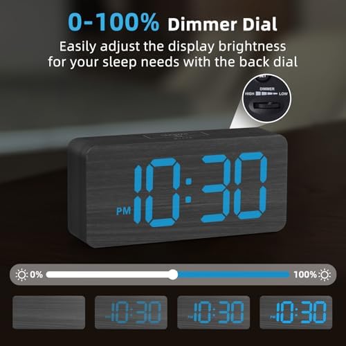 uscce Wooden Digital Alarm Clocks for Bedrooms with 0-100% Dimmable Display