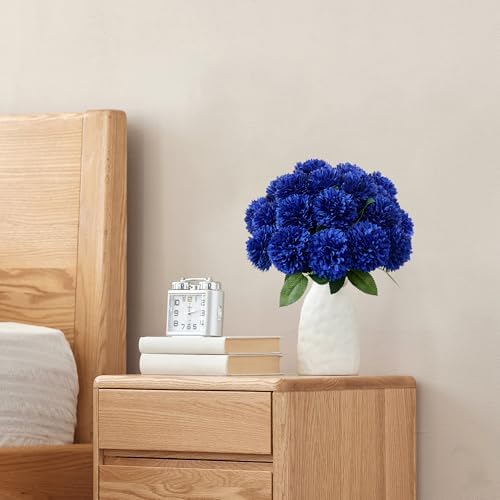 SITUMEIZI 12 Pcs Blue Artificial Chrysanthemum Flowers, Fake Mums