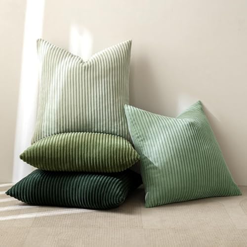 MIULEE Soft Corduroy Decorative Throw Pillow Covers Forest Green 24x24