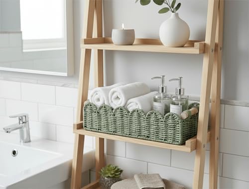 CubesLand Scalloped Toilet Paper Storage Basket W/Handle for Home Decor