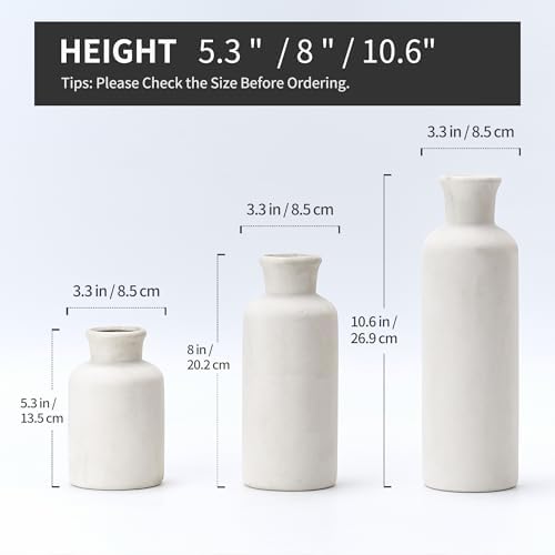 Ceramic Vase / Rustic Pottery Vase for Your / Antique-white / Set of 3