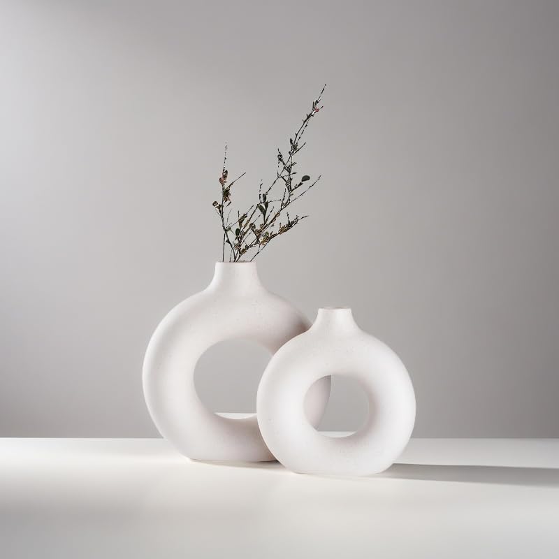 Modern Vase / Modern Donut-Shaped Decorative Vases / Beige / Extra Large + Large