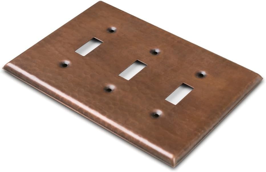 Monarch Abode Toggle Light Switch Cover Plate – 3-Gang Pure Copper Outlet Covers, Hand Hammered Decorative Outlet Cover