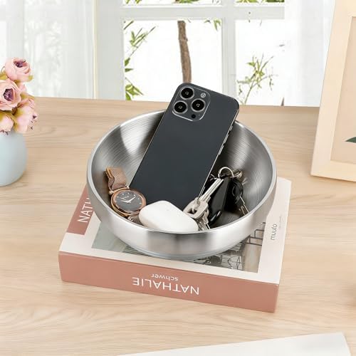 Decorative Bowl Key Holder Bowl for Entryway Table Catchall Bowl for Candy Key / 7.4 Inches / Silver