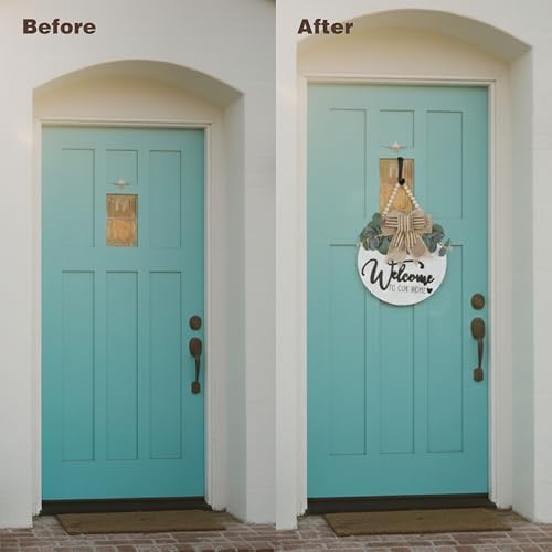 CondorPasea 3D Welcome Door Sign - 12" Round Solid Wooden Hanging Sign with Artificial Leaves & Rustic Beads, All