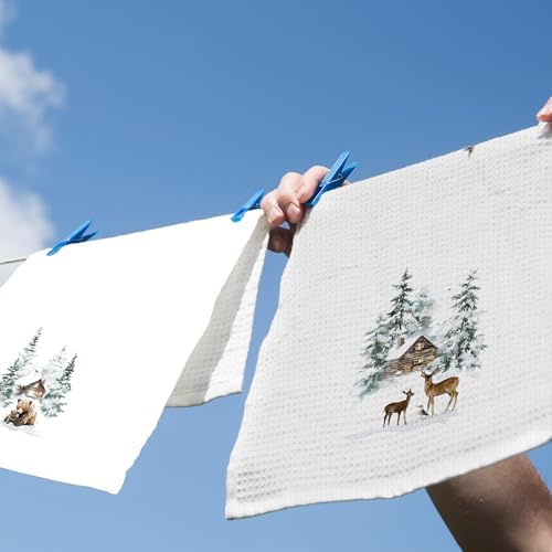 XPH Winter Deer Bear Kitchen Dish Towels Set of 2, Deer Gifts for Women, Bear Gifts, Rustic Farmhouse Cabin Wildlife Animals Hand Towels Kitchen Tea Towel Decorations, 16x24inch