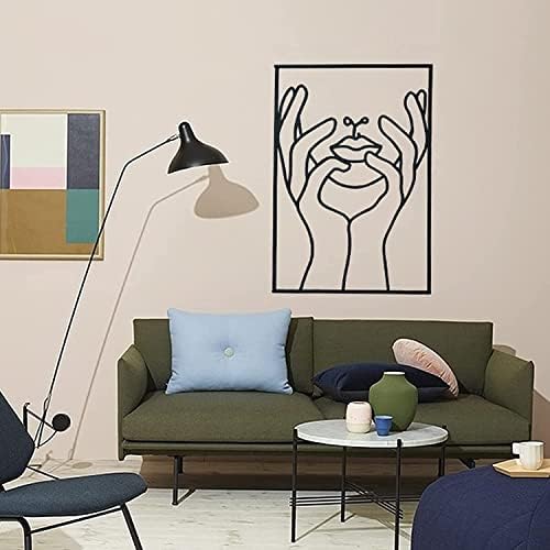 Glamativity Large 4 Pack Black Wall Art, Minimalist Single Line Art, Real Metal Wall Art, Woman's Body Shape Abstract