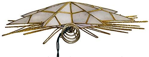 Kurt Adler 12" 7-Point Natural Capiz Lighted Tree Topper | Christmas Tree Star Topper | Gold Tree Topper Star with Lights | Light Up Star Christmas Tree Topper w/Wire Rays Accent (12 Inches, Gold)