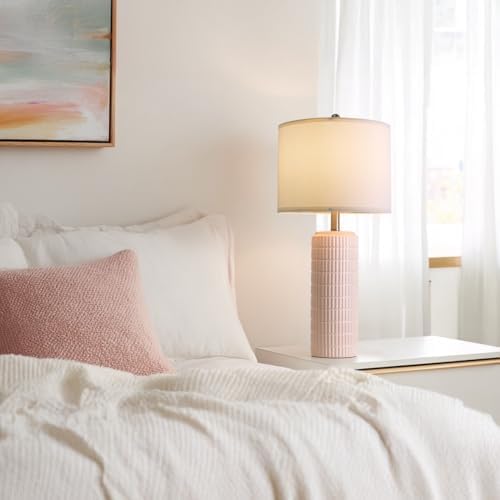 PoKat 27.5" Pink Ceramic Table Lamps for Girls Room Set of 2, Modern Bedroom Lamps, Bedside Lamps for Night Stands