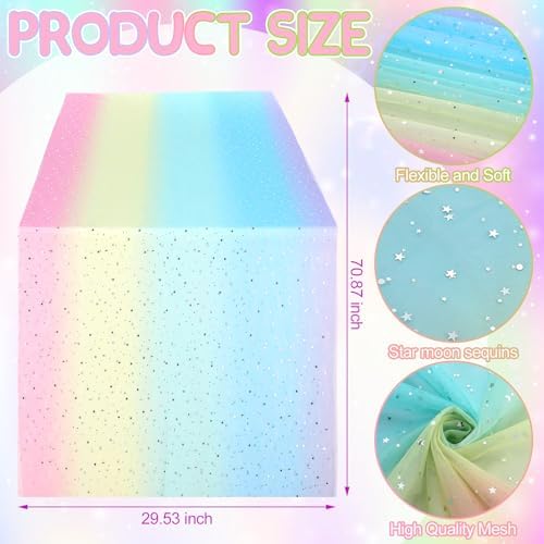 4 Pcs Pastel Rainbow Tulle Table Runner Pastel Unicorn 29x70in