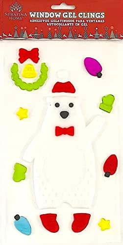 Christmas Window Gel Clings Stickers for Glass & Mirrors, 6 Reusable Sheets
