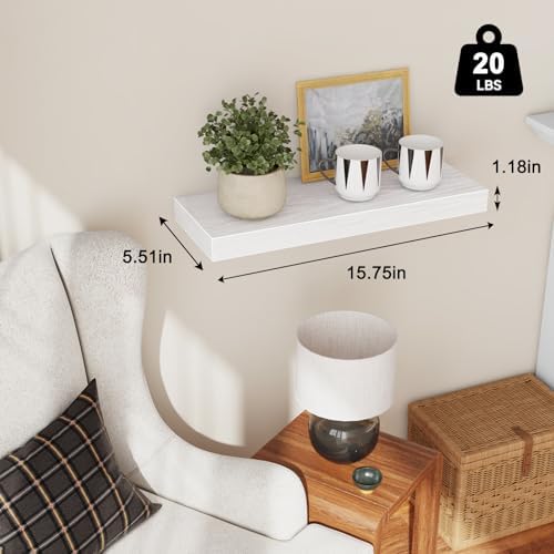 Fixwal Floating Shelves for Wall Decor (White, Set of 2, 15.7 Inch)