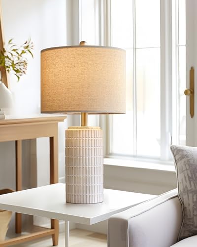 PoKat 23'' Bedside Table Lamp for Bedroom Nightstands, Modern Ceramic Decor